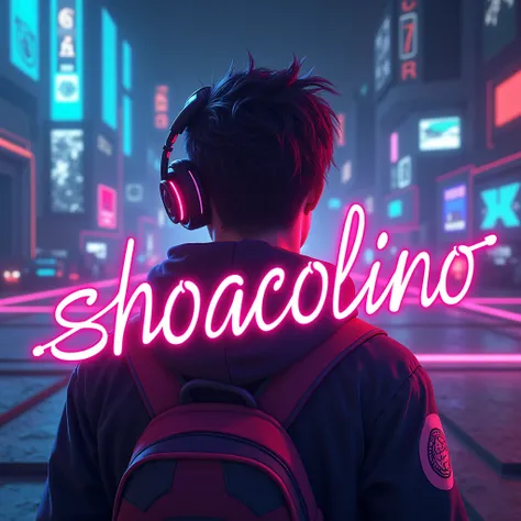 Create a profile picture for a video game streamer with the text Shoacolino in the middle