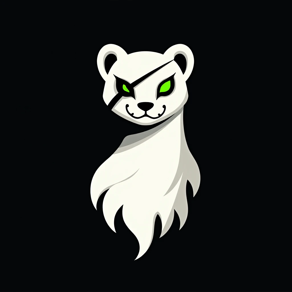 A minimalist logo design featuring a ghostly weasel with distinct forest hunter characteristics. The weasel has a sleek, elongated silhouette, with flowing, wavy edges at the bottom to give it a ghost-like appearance. Its face is highly expressive, with a ...