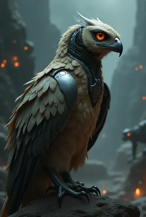 Hybrid owl and robotic falcon in danger theme