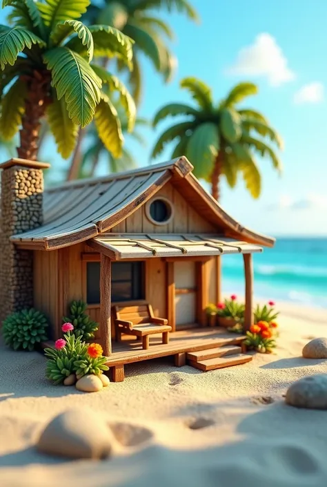 Model of a beach bungalow made by a  boy