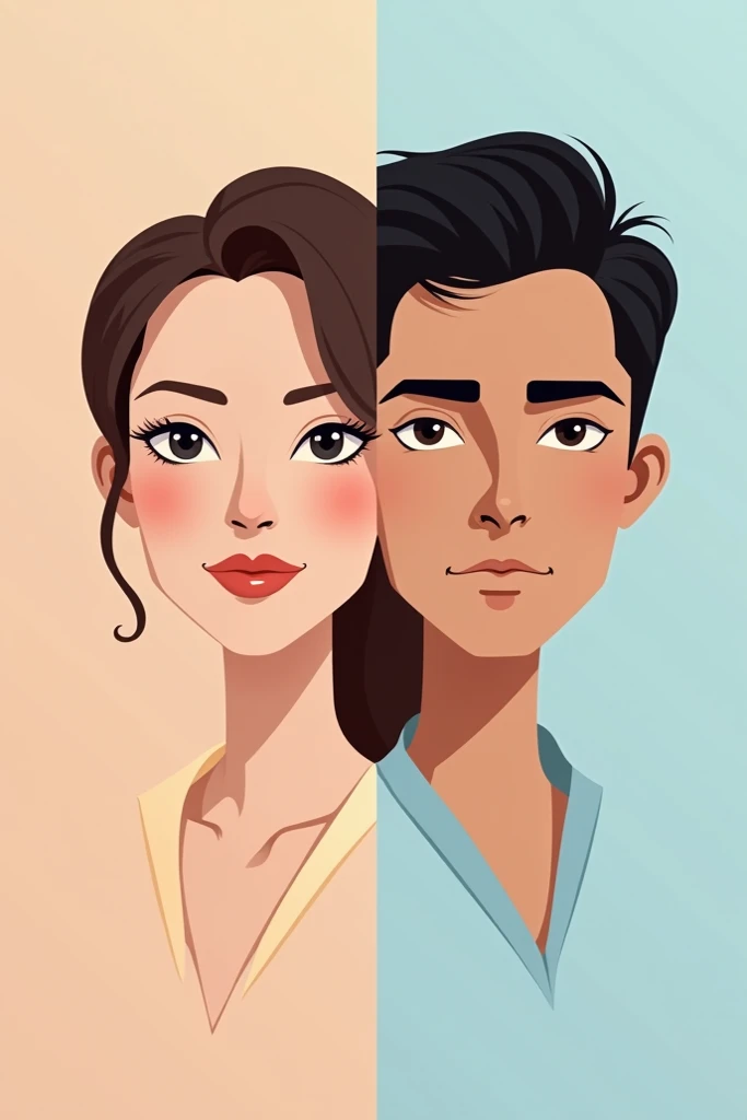 Generate an icon female and male, female with a peach background and male with a sky blue background 