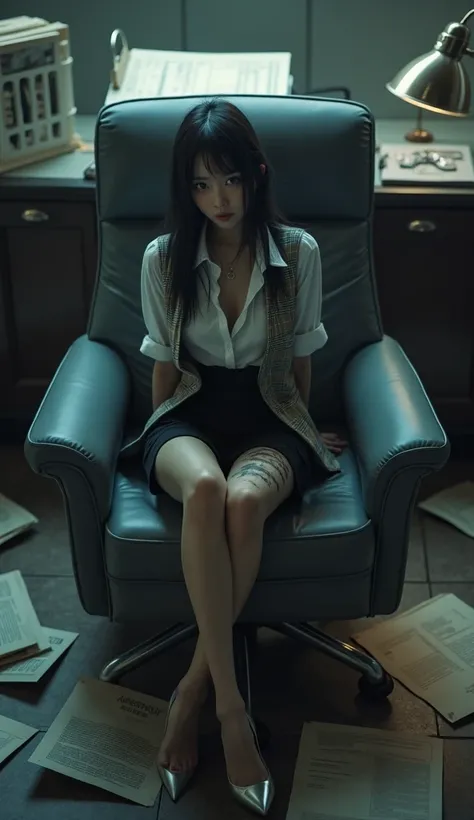 ((Horror:1.9, 32K:1.8, Photographically:1.8,  best quality:1.8, masterpiece:1.8,  ultra high resolution:1.8)),   High Resolution Skin and Face Textures ,  professional low angle camera work,  cinematic lighting, ( sexy:0.5, Tall Japanese Woman:1.0, OL:1.3,...