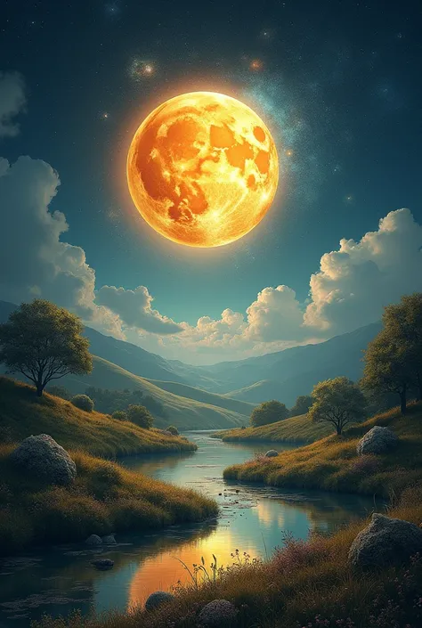 Day and night Masonic sun and moon in a landscape 