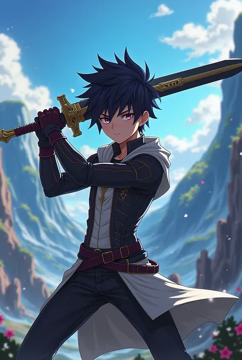 Anime boy fantasy with black sword