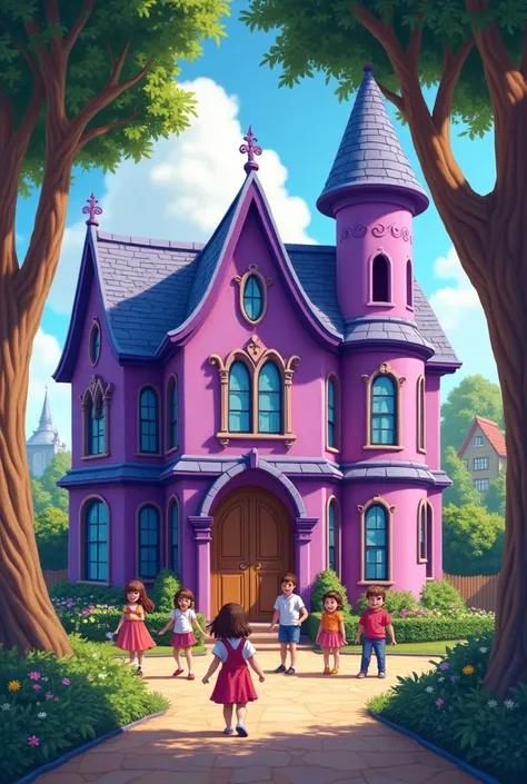 A violet school on the outskirts