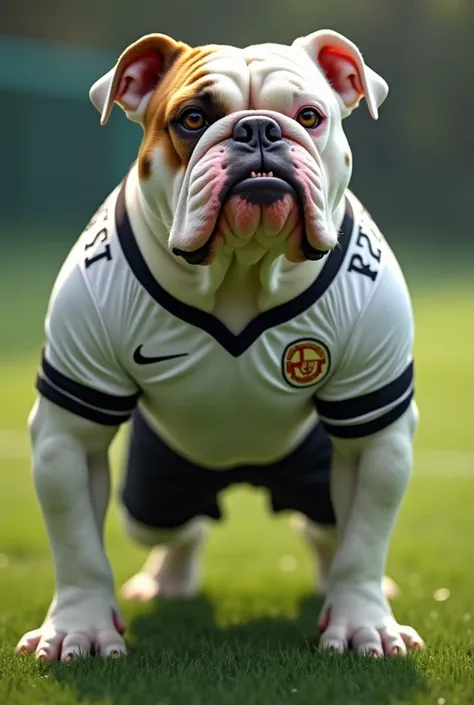 Buldog soccer player white and black jersey