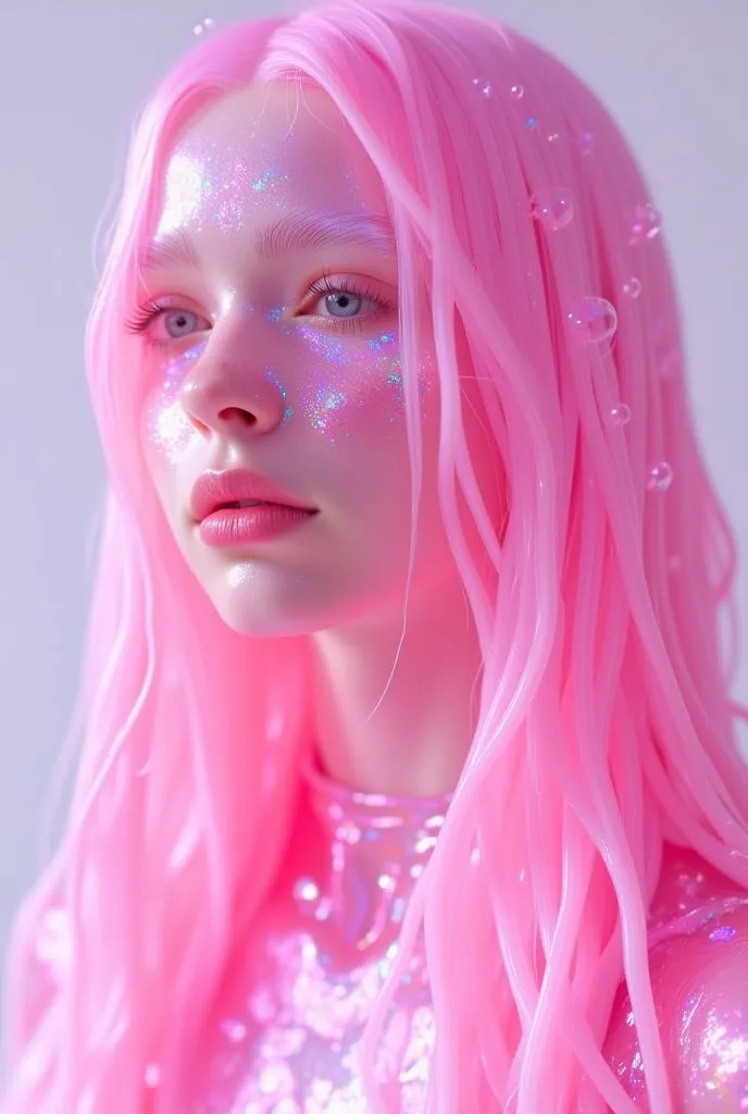 ((masterpiece)) ((photography)) ((highest quality)) a surrealistic close-up of a girl entirely made of a translucent pink slime,...