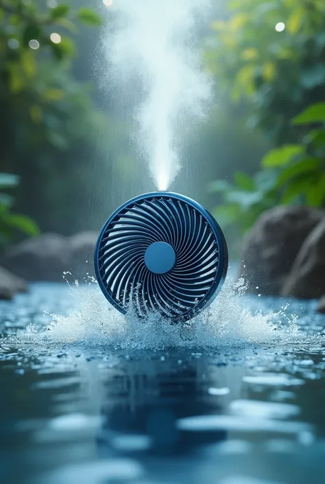 Create an advertisement of a mini portable fan with mist water add information that last up to 48 hours and it’s $10 each. Make it look fancy and make it look like something everyone would want to buy. Make it spray the mist water. Make the words more bold...