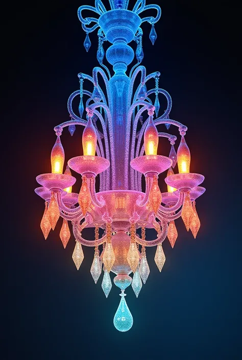 Luxurious and colorful chandelier , The light bulb of the chandelier hangs at the bottom and has a chandelier frame at the top, The chandelier frame part is blue,Realistic,10 chandelier bulbs ,Since it is a format where the heat of the light bulb hits the ...