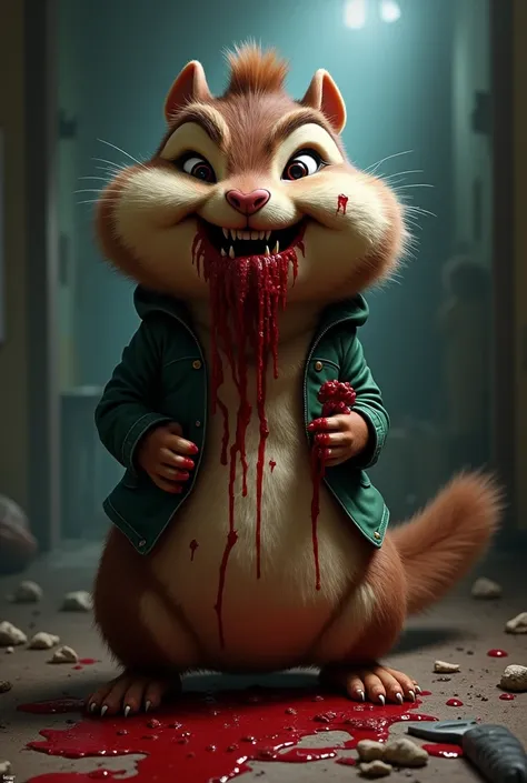 Theodore  (Alvin and the Chipmunks ) In a creepy and disturbing version but disturbing 
Bloody