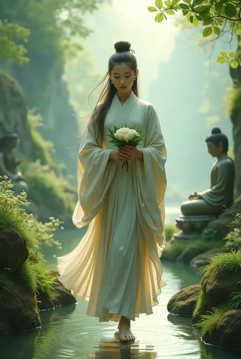 Beautiful Buddhist girl walking in Vach and Hua Buddha