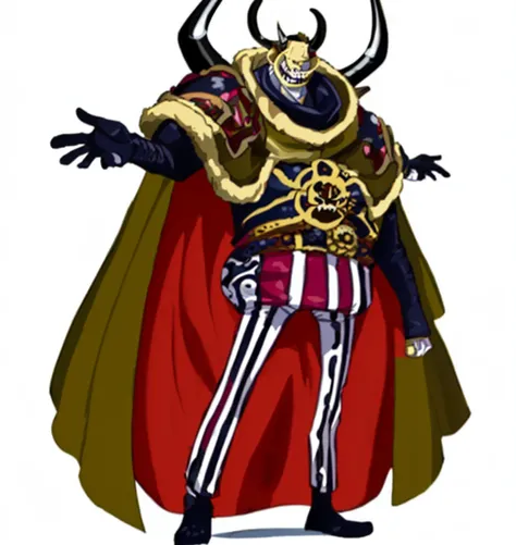 ONEPIECEILLUST, ((1boy)), masterpiece, best quality, 1character, (one piece villain style:1.4), extremely tall and massive body proportions, (grotesque features:1.2), exaggerated body shape, impossibly wide grin, (sharp pointed teeth:1.2), bulbous nose, (t...