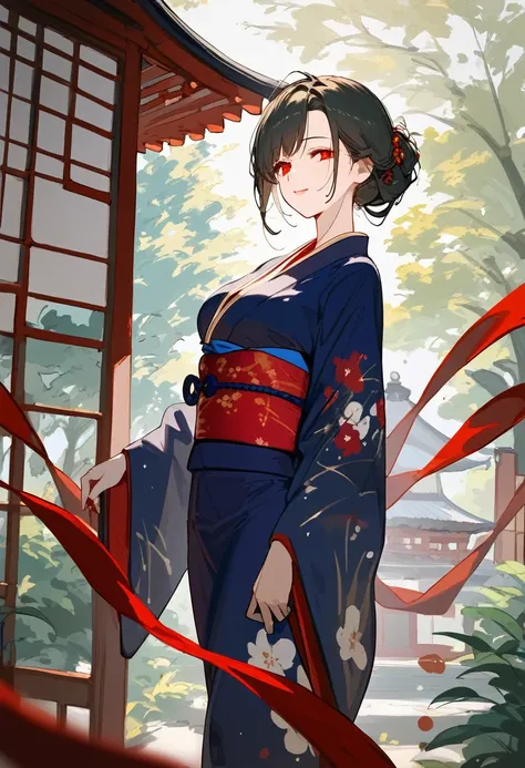 score_9, score_8_excellent, kimono,   red eyes, mature, Slender face 