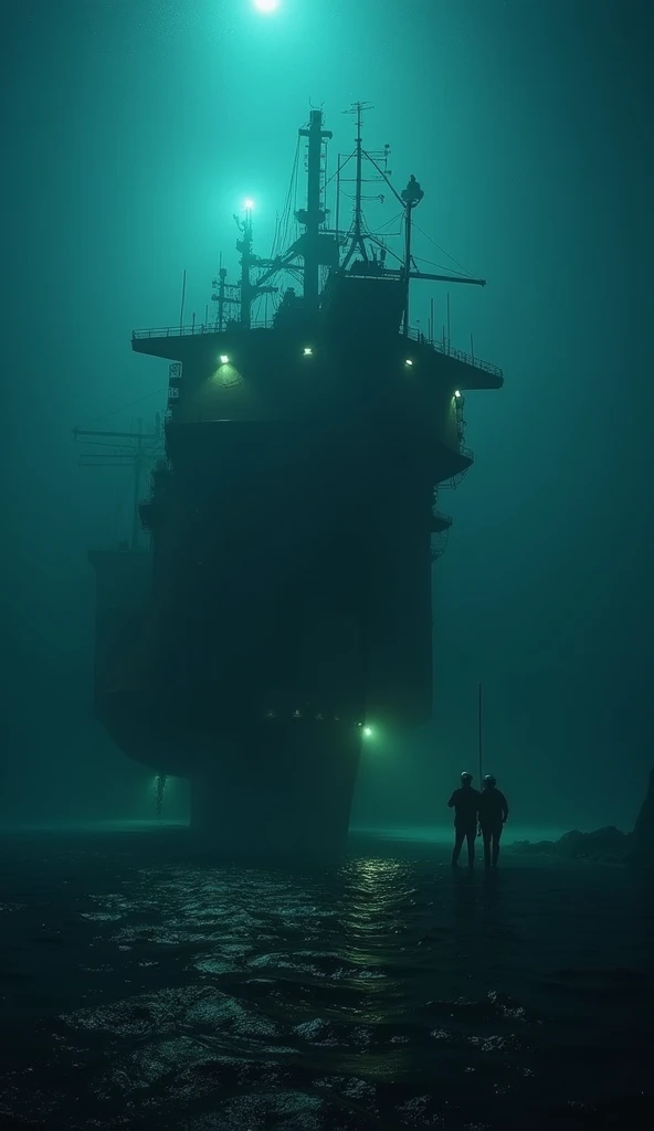  We decided to send a submersible drone to investigate. As it went down ,  the connection started to fail ,  but we were able to capture the first images .  It was a gigantic metal structure , glowing in the dark...  as if she had a life of her own .