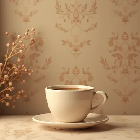 Coffee cup with beige and brown wallpaper