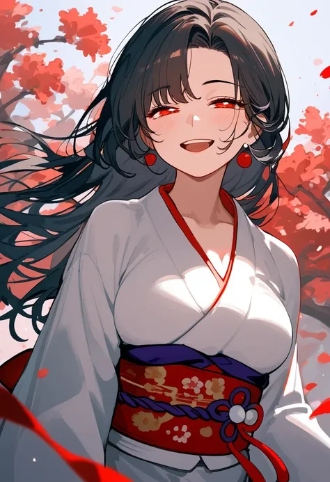 score_9, score_8_excellent, kimono,   red eyes, mature,A proud face,bangs,In love