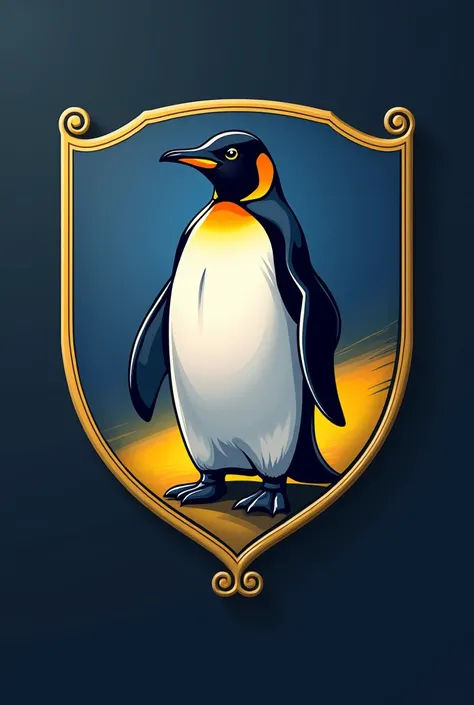 Penguin logo on a blue and yellow shield 