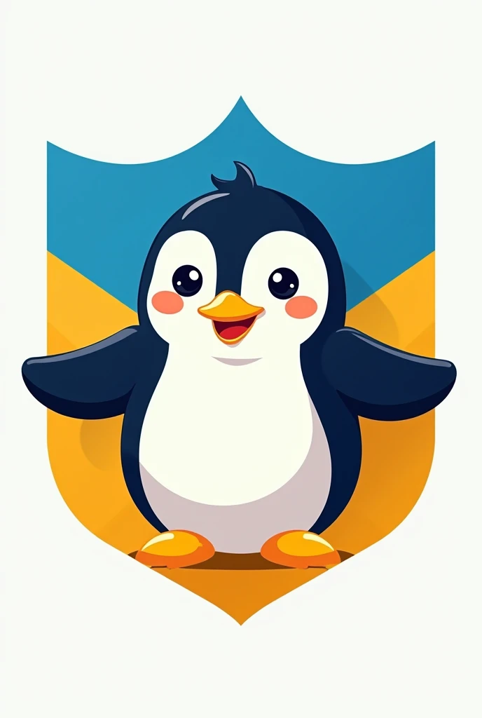 Penguin logo on a more friendly blue and yellow shield 