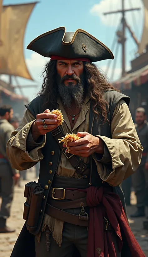 Do this pirate in full view eating something