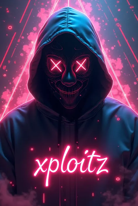 Dynamic and captivating artwork featuring a masked figure with glowing effects, futuristic aesthetics, and "XPLOITZ" prominently displayed in bold, electric fonts. The background includes energy waves and a tech-inspired theme for a hacking vibe.]