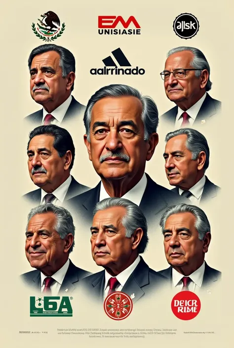  image with the faces of the presidents of Miguel de la Madrid, with the logos of the companies that privatized 
