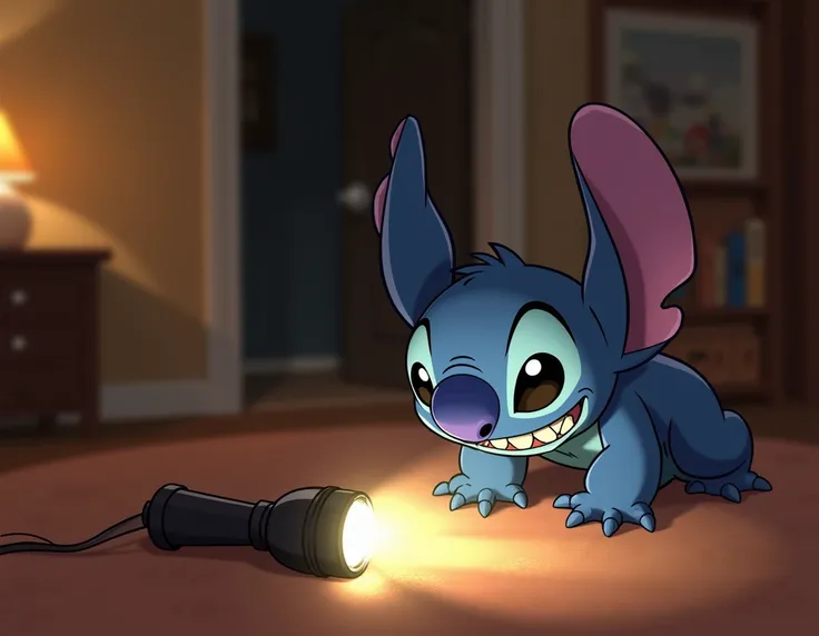 Stitch the Disney one with a flashlight drawing 