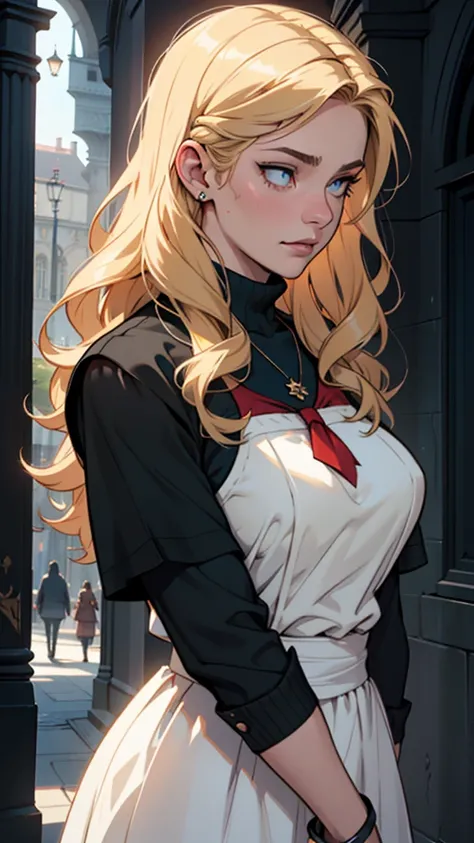 girl muscles huge breasts black long hair yellow eyes pale skin thick toned body muscular long sleeve tight shirt solo solo sad sad muscular muscularum close de uma mulher com uma blusa preta e um sutiã preto,  Charlie Bowater art style , estilo Charlie Bo...