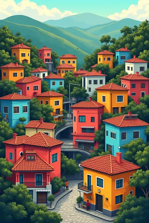  I need you to illustrate the houses of the .Comuna 13 or something like .  Easy to draw on a small canvas 