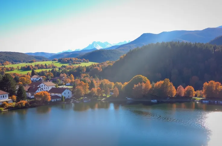 Beautiful autumn lake landscape in Eastern Europe Croatia. The picture quality is clear . 