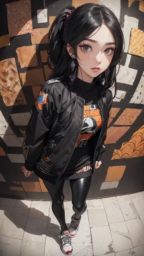 (((8k wallpaper of extremely detailed CG unit:1.2, ​masterpiece, hight resolution:1.2, top-quality:1.2, masutepiece))), ((a very beautiful woman, Hands in pockets:1.8, Grunge Fashion:1.2, Wearing a blouson:1.2, Wearing leggings, Wearing shoes)), ((extra de...