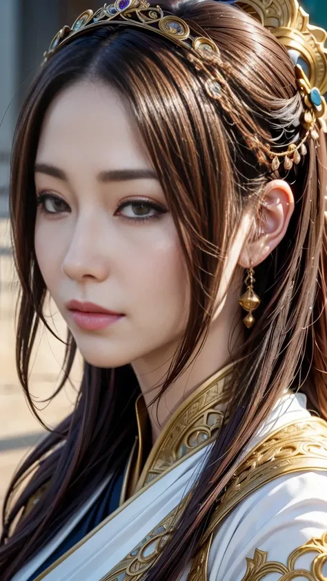 a close up of a woman with a tia on her head, intricate ornate anime cgi style, 4 k detail fantasy, anime cgi, cinematic goddess close shot, inspired by Li Mei-shu, a beautiful fantasy empress, inspired by Lan Ying, smooth anime cg art, close up character,...