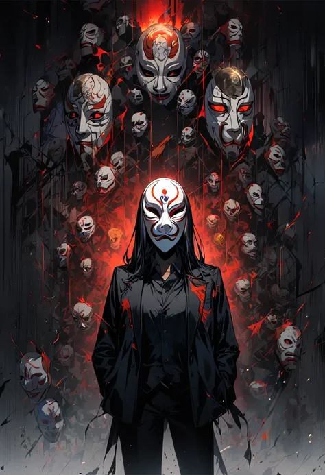 1girl,noh mask,suits,standing,BREAK background is apocalypse world,dark atmosphere,