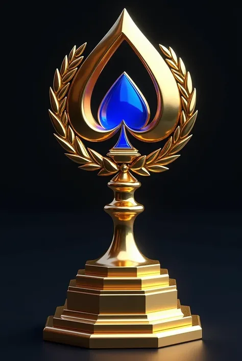 Close-up of an all-gold trophy, （A round trophy shape formed by a three-sided circular rotating upward structure, The blue gemstone in the shape of a spade is perfectly mounted on the trophy, 3-layer six-sided annular base）, Texas Holdem Champion Honors, T...