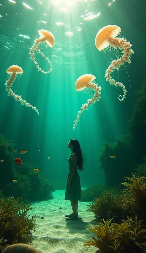 3. ** breathing quietly in {x} emerald green shallow water**in、**Sunshine**but** inserted from the surface of the water **、**クラゲのTentacles**but**Iridescent**。** seahorses**teeth**Seaweed Forest**の中inひっそりと息づき、**Sand on the seabed**にteeth** seashells like st...