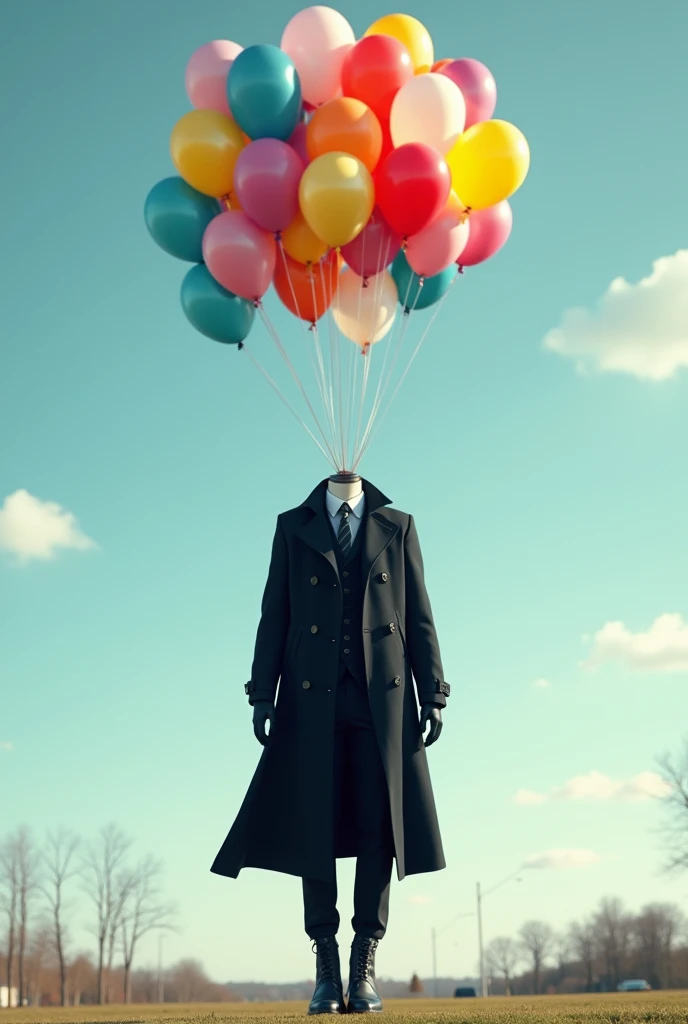 A black trench coat raised by birthday balloons