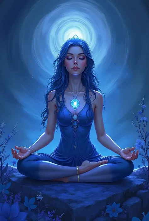 Illustration of the third eye chakra Goddess meditation in indigo color