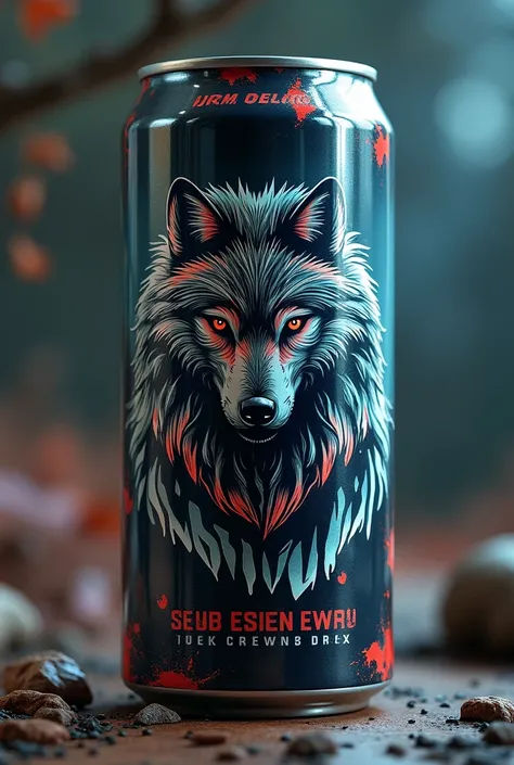 make a canned energy supplement drink with wolf logo and nice design