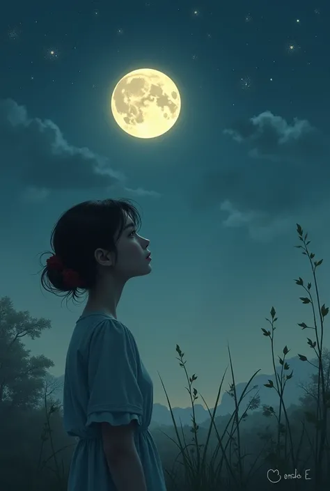 Write  "  GOOD NIGHT PINKYD" In a woman looking at the Moon 
