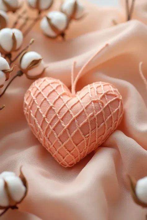 I want you to create a wedding souvenir in the shape of a heart in melon color and with cotton thread 