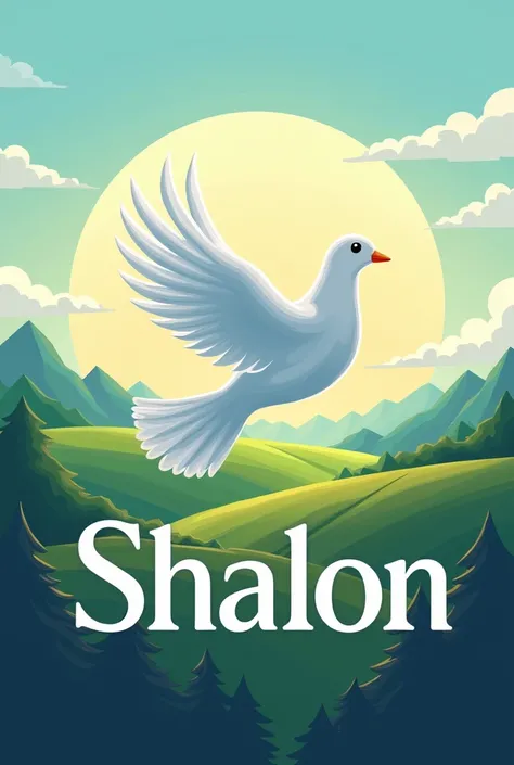  Imagine a logo of a dove that will represent peace and harmony,  in this logo I want a responsible identity , power and seriousness , But with a Cartoon touch.  The name that will be on the logo is SHALON . Place the background photo in a beautiful and st...