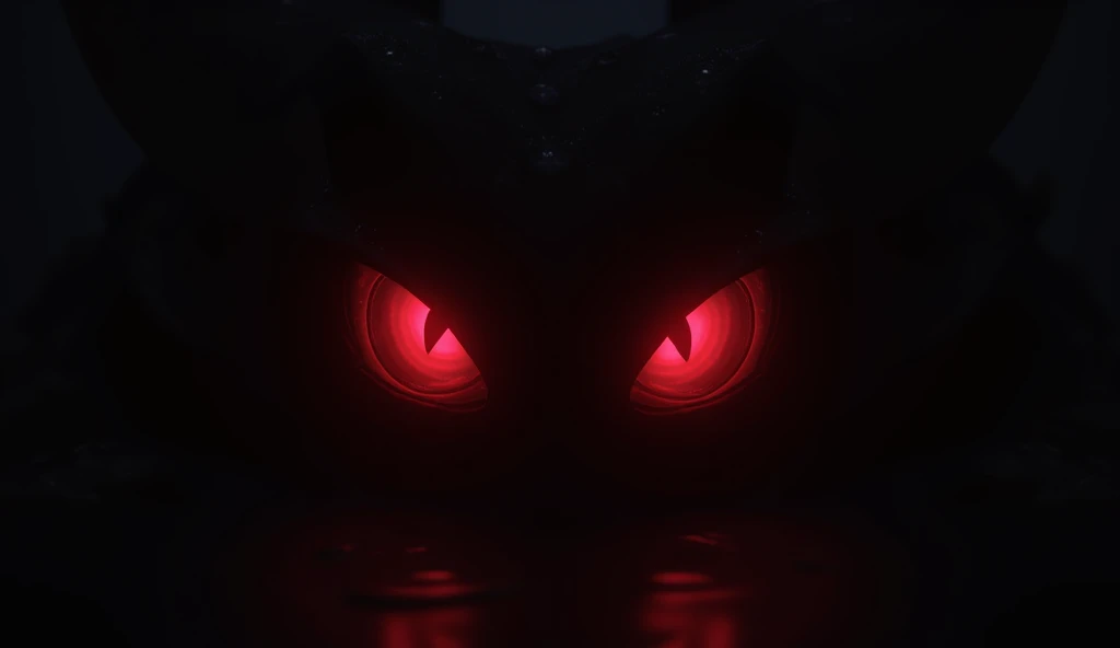  four evil burning round red eyes look out of the dark, eyes belong to the same creature but you cant see him 