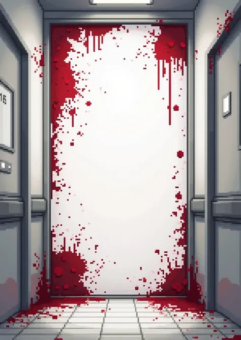 Create a long image like for a pixel style hospital wall design banner. with fewer things but more details like bloodstains 