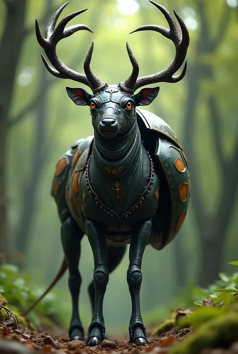 The fusion between a deer and a beetle.  hyper realistic and detailed image. epic