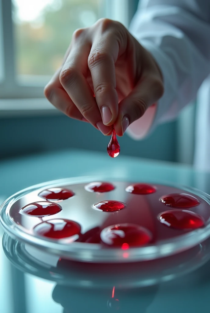 placing drops of blood on a glass plate