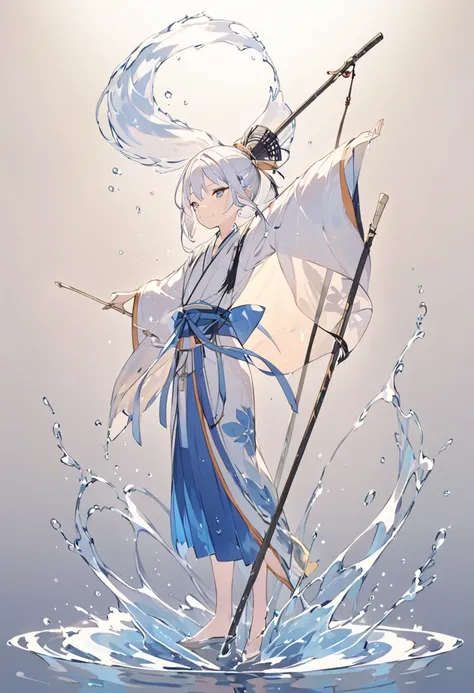 Has a naginata、Wear water and stand gracefully