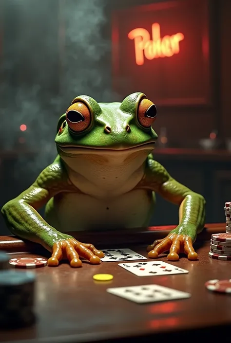 Fallow tree frog playing poker