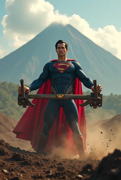 Superman throws excavator against the backdrop of Mount Sewu Wonogiri