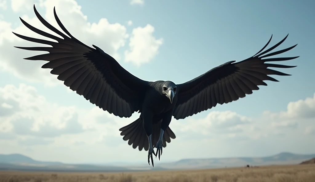 A black vulture  ,flying,