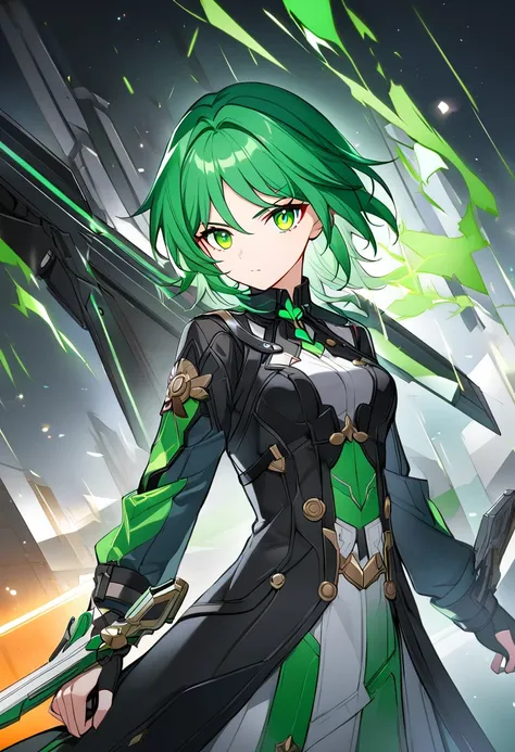 Girl, 20 years old, bright green eyes, killing intent, Honkai Star Rail, Full body, looking at the viewer,