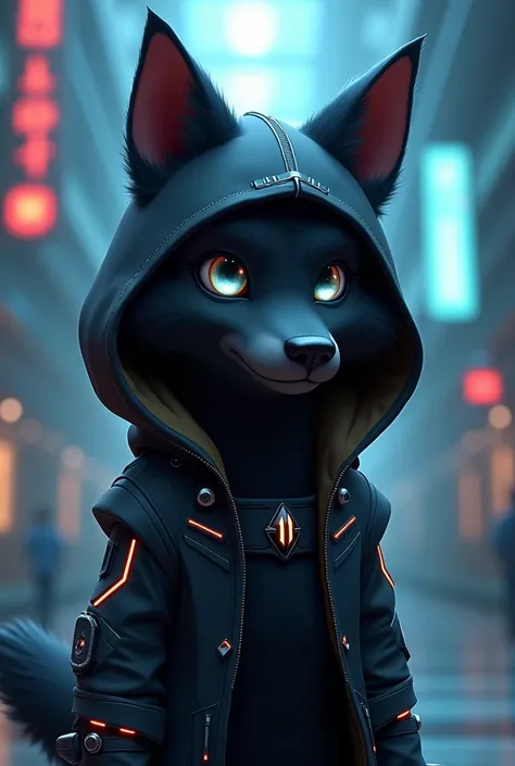 hooded scifi black wolf cartoon type